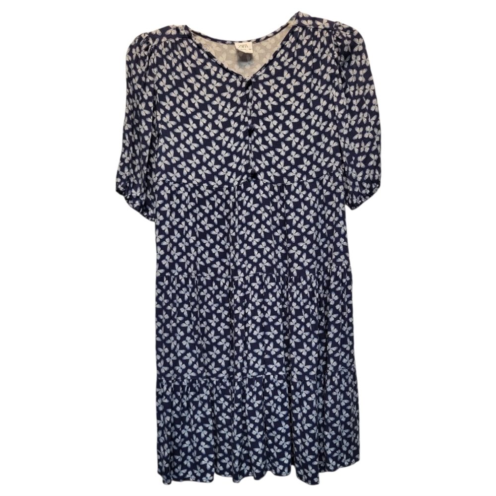 Zara Kids Blue Butterfly Print Flowing Dress - Size 13-14